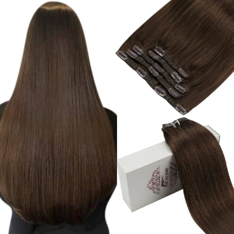 Moresoo Remy Clip In Brazilian Straight Human Hair Extension Chocolate Brown (#4)