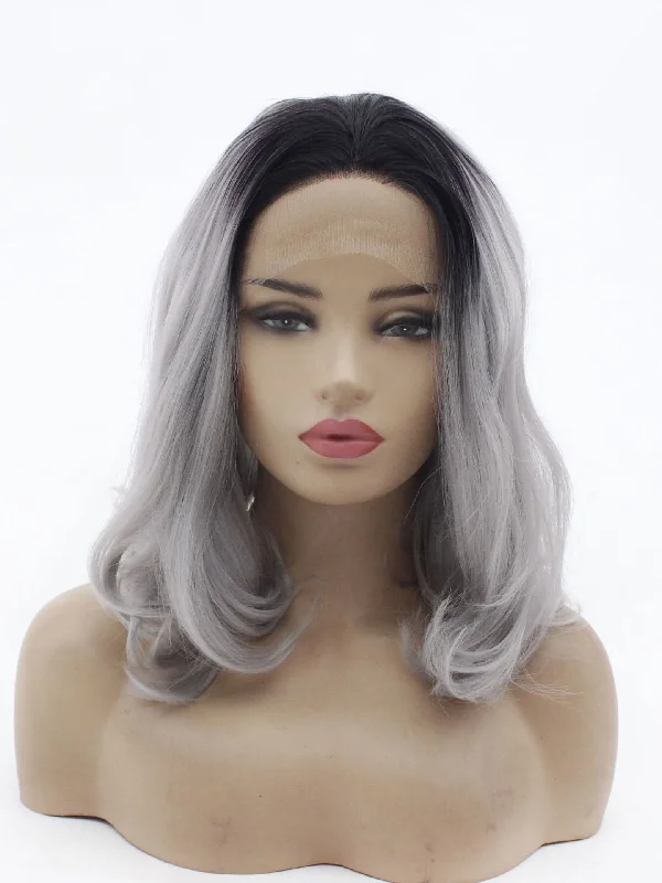 14"" Rooted Gray Wavy Lace Front Wig 506