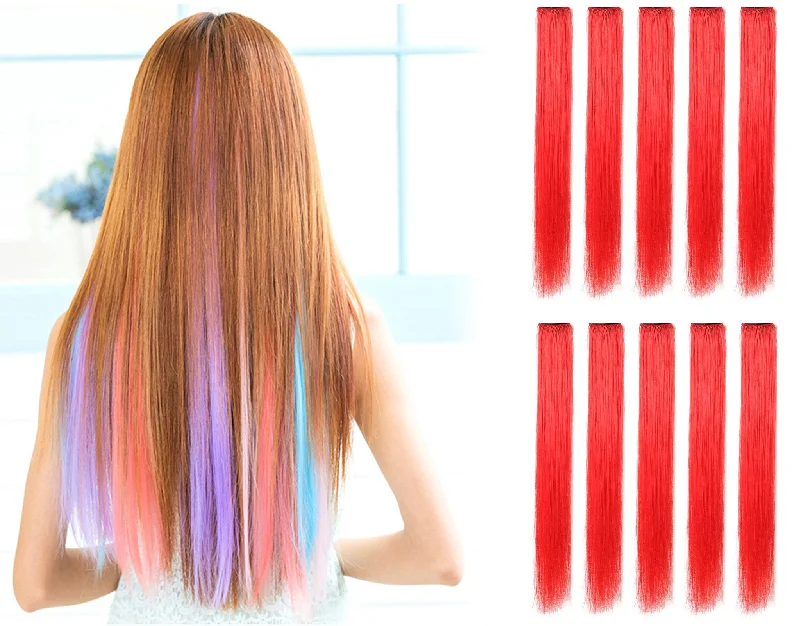 23"" Straight Colored Party Highlight Clip on in Hair Extensions Multiple Colors