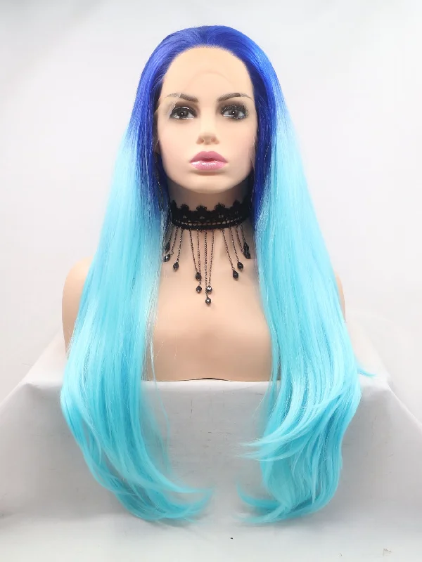 26"" Gradient Sea Blue Lace Front Wig 141