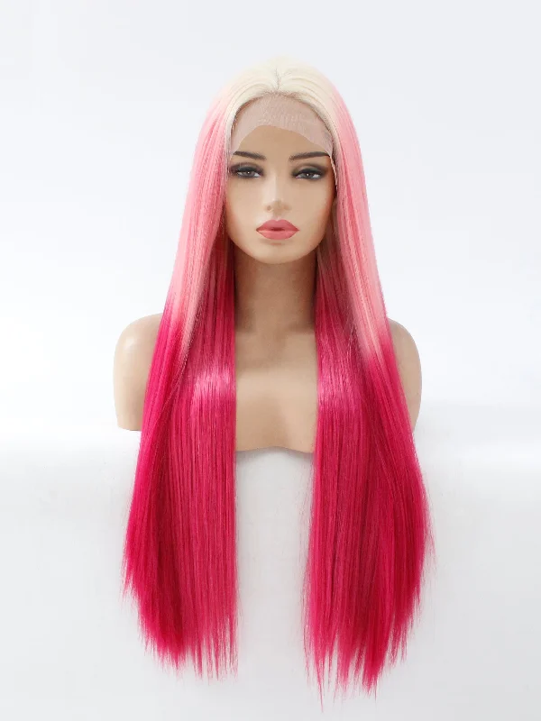 26"" Rooted Gradient Rose Red Lace Front Wig 510