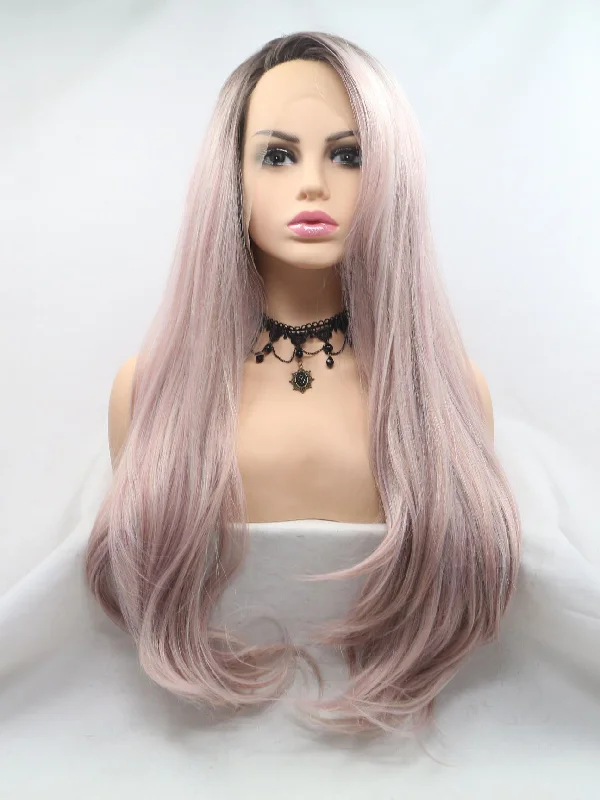 26"" Rooted Taro Pink Lace Front Wig 454