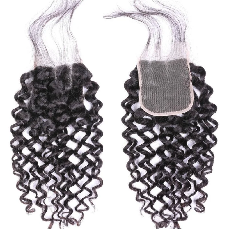 Water Wave Human Hair 4 Bundles with 4*4 Lace Clsoure Natural Black