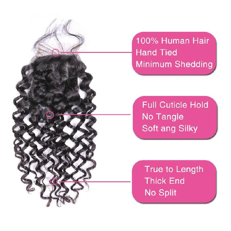 Water Wave Human Hair 4 Bundles with 4*4 Lace Clsoure Natural Black