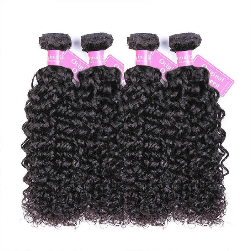 Water Wave Human Hair 4 Bundles with 4*4 Lace Clsoure Natural Black