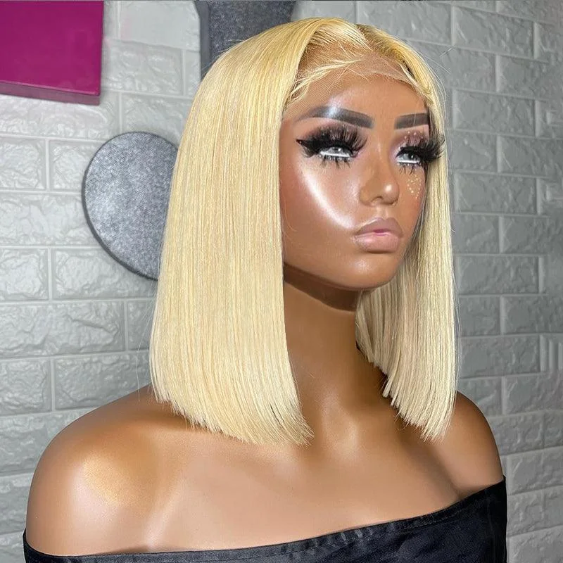 4x4/13x4 Lace Wig #613 Blonde Bob Wig Brazilian Straight Human Hair Wigs