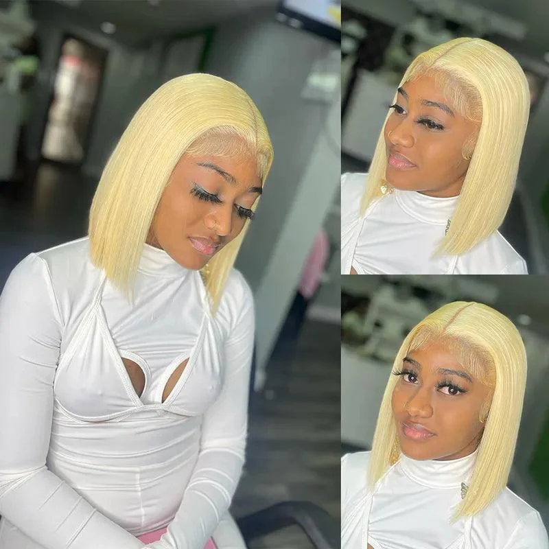 4x4/13x4 Lace Wig #613 Blonde Bob Wig Brazilian Straight Human Hair Wigs