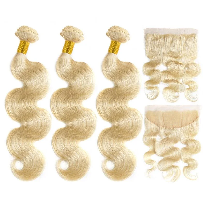 #613 Blonde Body Wave Virgin Human Hair Bundle Deal With Closure Frontal