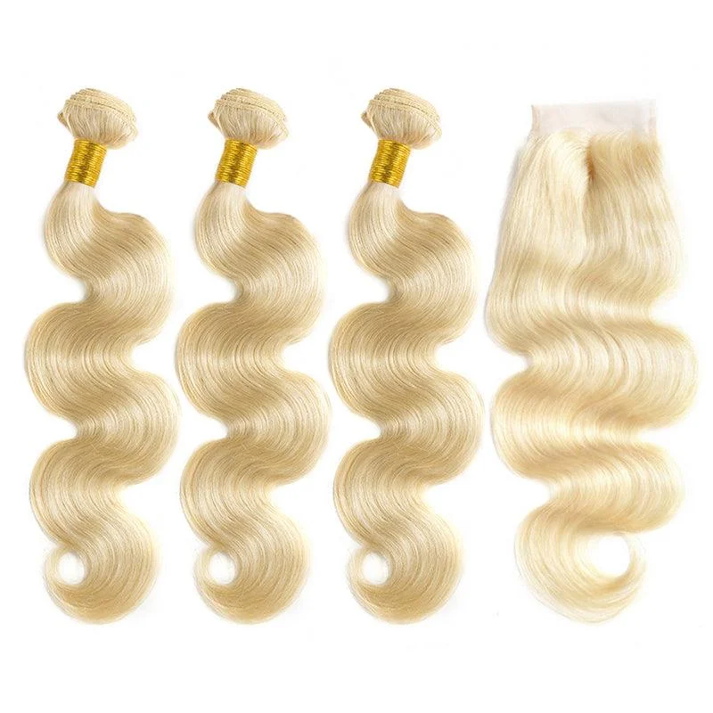 #613 Blonde Body Wave Virgin Human Hair Bundle Deal With Closure Frontal