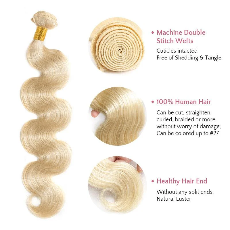 #613 Blonde Body Wave Virgin Human Hair Bundle Deal With Closure Frontal