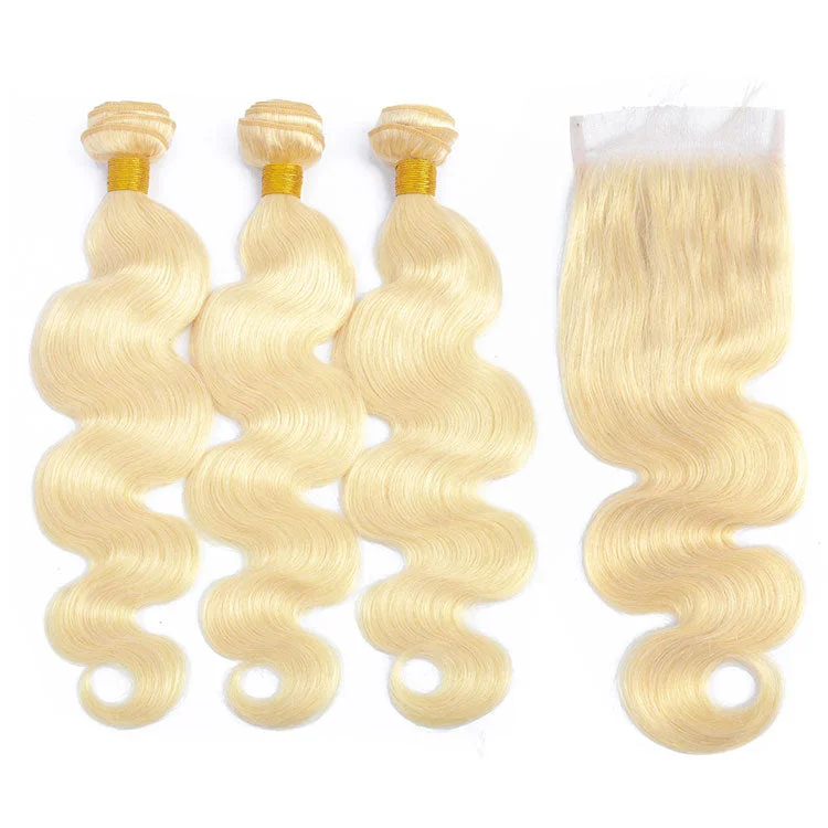 Body Wave 613 Blonde Color Bundles with 4x4 Lace Closure Human Virgin Hair -OQHAIR