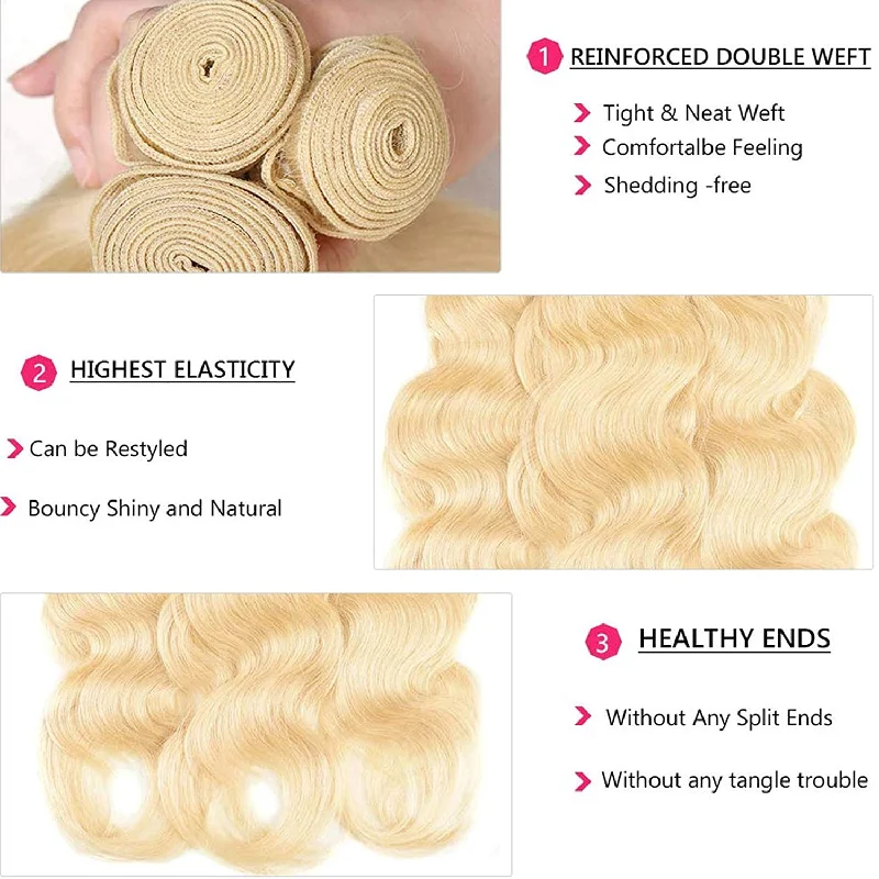 Body Wave 613 Blonde Color Bundles with 4x4 Lace Closure Human Virgin Hair -OQHAIR