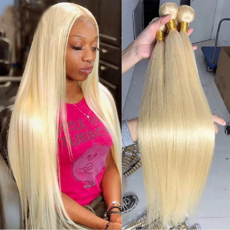 Straight 613 Blonde Color Bundles with 4x4 Lace Closure Human Virgin Hair -OQHAIR