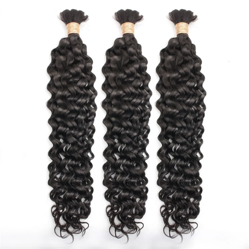 Black 1b# Ocean Wave Bulk Human Hair for Braiding No Weft for Boho Braids Wet and Wavy Human Hair Braiding Hair