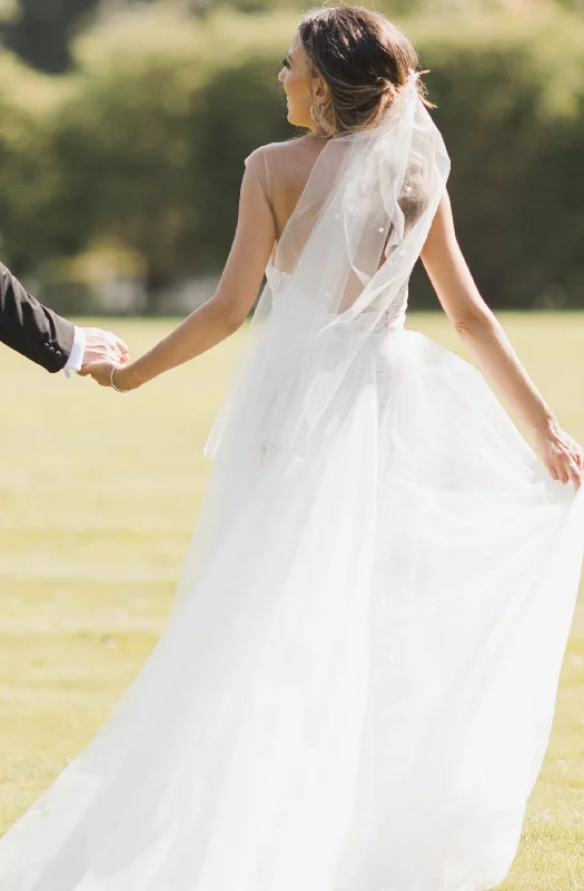 Ponytail Wedding Veil Hair Tie with Scattered Pearls