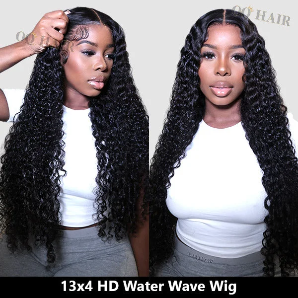 US Warehouse Quick Ship | Water Wave 13x4 HD Lace Front Wigs Bleached Knots Wet And Wavy Brazilian Human Hair Wigs