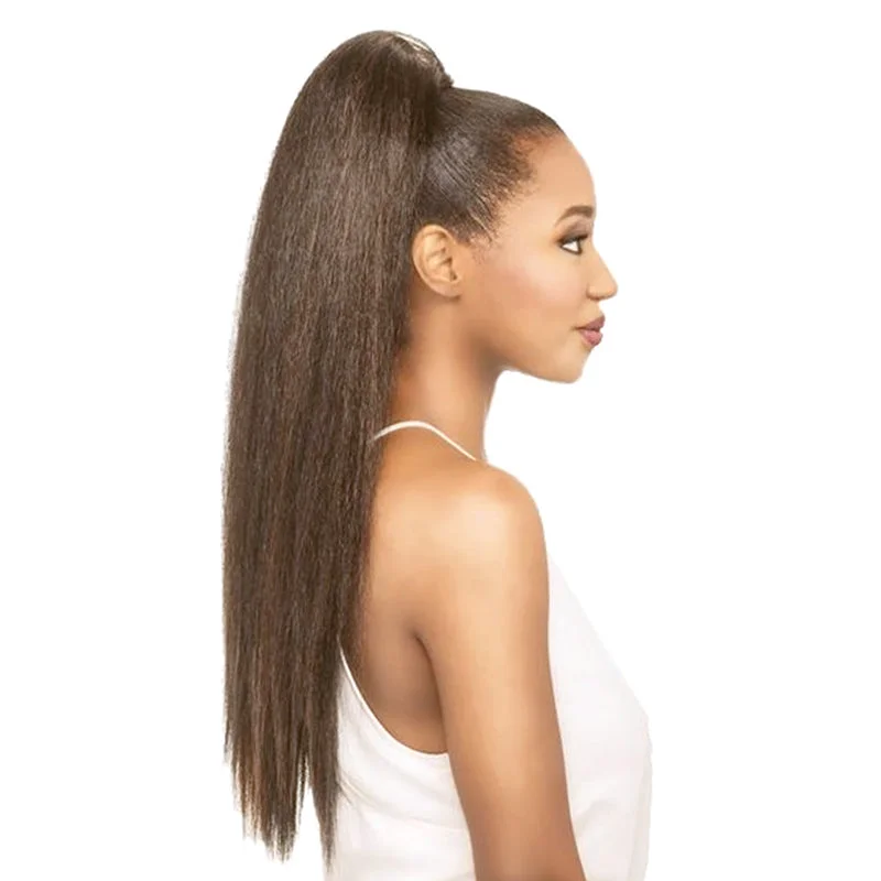 Brownish Grey Yaki Straight Drawstring Ponytail Hair Human Hair Extensions