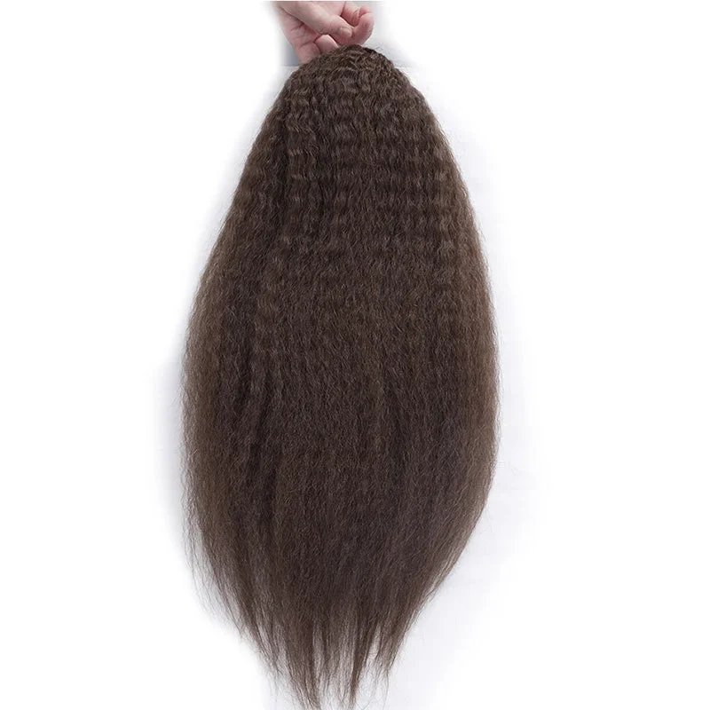 Brownish Grey Yaki Straight Drawstring Ponytail Hair Human Hair Extensions