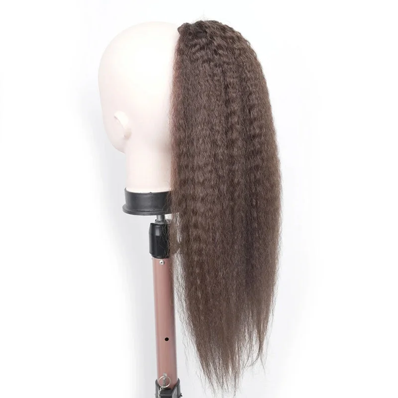 Brownish Grey Yaki Straight Drawstring Ponytail Hair Human Hair Extensions