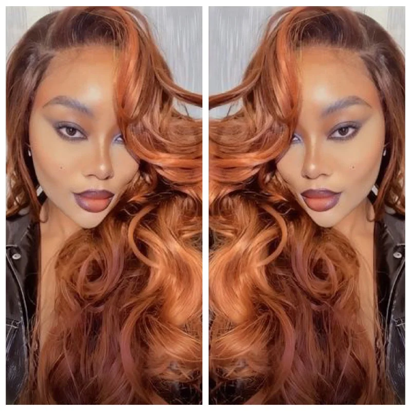 Copper Ginger Long Curly Lace Front Wig (13x6) Curly Free Part - Caroline