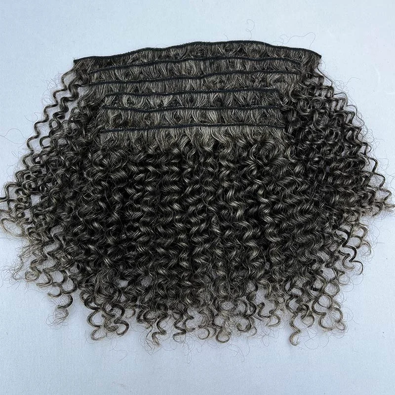 Medium Salt & Pepper Jerry Curly/Kinky Curly Clip In Human Hair Extensions 6 Pieces/Set Dark Grey