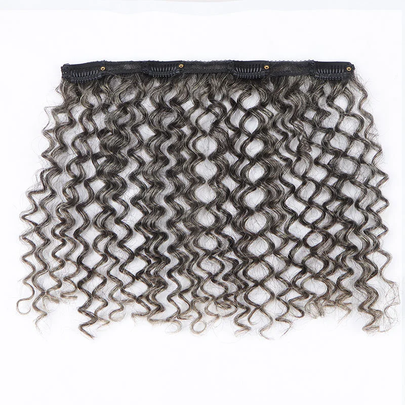 Medium Salt & Pepper Jerry Curly/Kinky Curly Clip In Human Hair Extensions 6 Pieces/Set Dark Grey