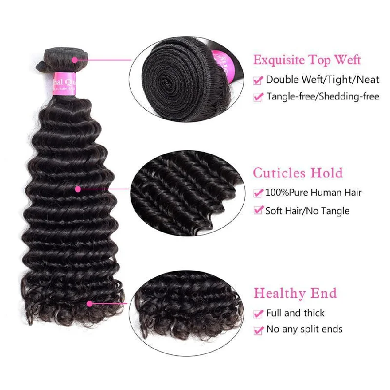 Deep Wave 3 Bundles with 4*4 Lace Closure Human Virgin Hair -OQHAIR