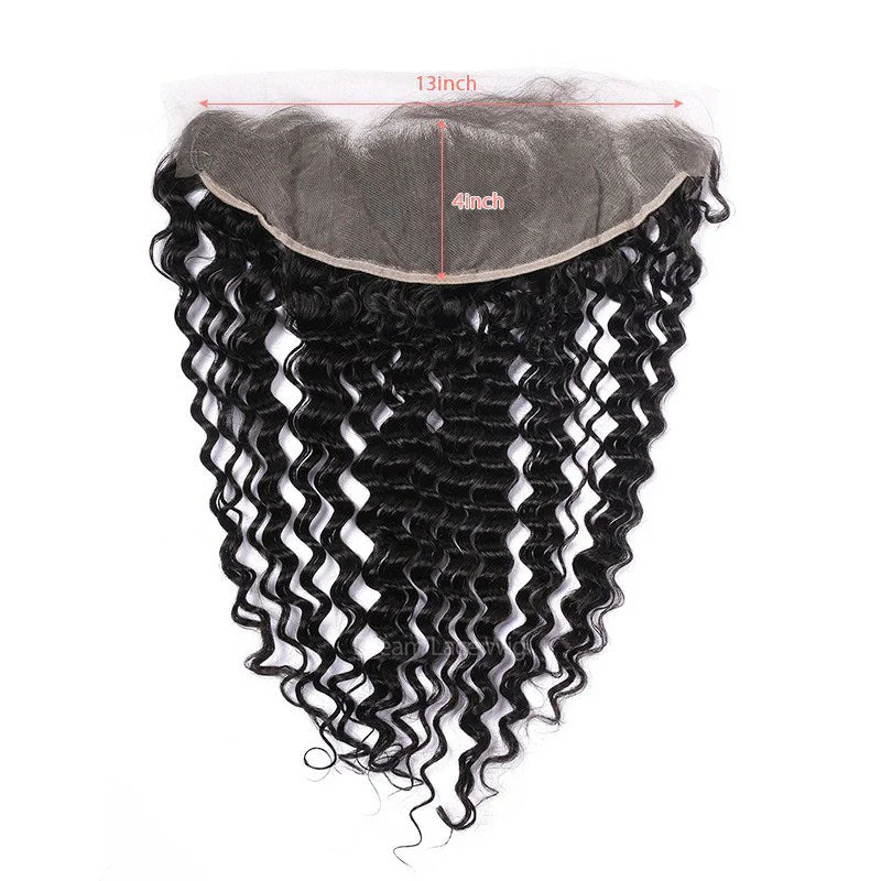 Deep Wave Hair Bundles with Transparent Lace HD Lace 13x4 Lace Frontal