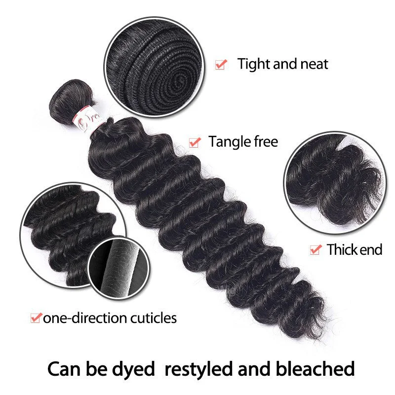 Deep Wave Hair Bundles with Transparent Lace HD Lace 13x4 Lace Frontal