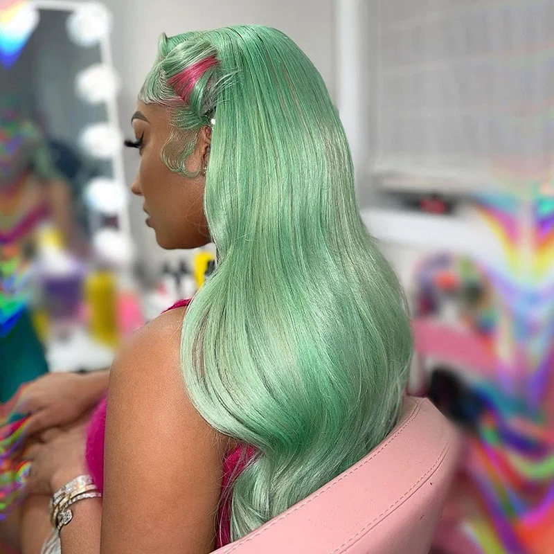 Dream Light Green With Colored Highlight Full Frontal Lace Wig