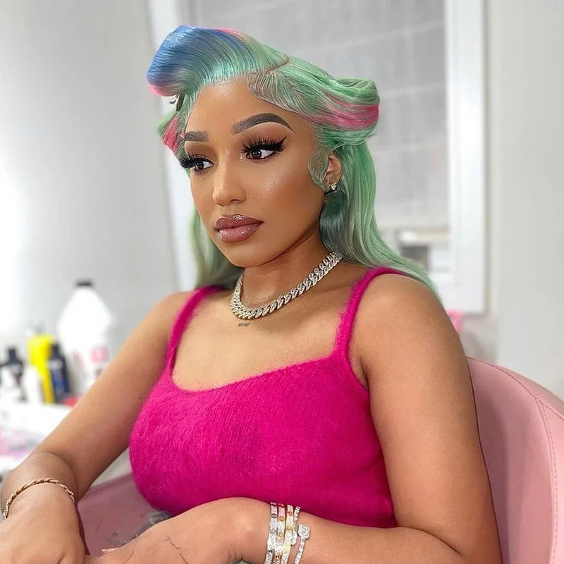 Dream Light Green With Colored Highlight Full Frontal Lace Wig