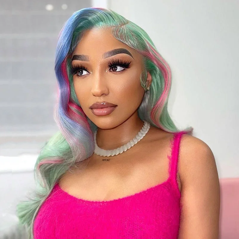 Dream Light Green With Colored Highlight Full Frontal Lace Wig