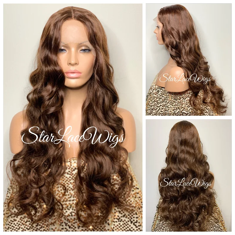 Extra Long Brown Lace Front Wig Curly Brown Middle Part - Tieren