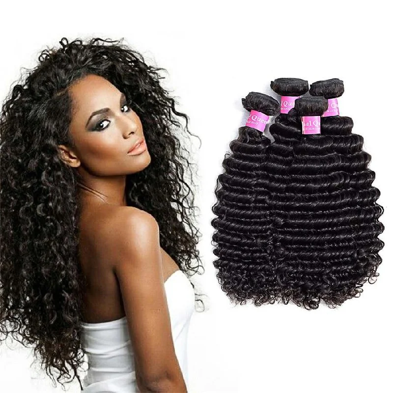 4 Bundles Deep Wave Human Virgin Hair Natural Black -OQHAIR