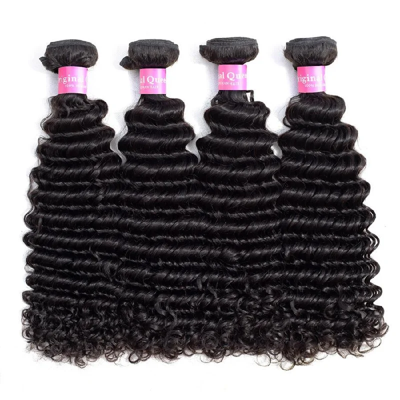 4 Bundles Deep Wave Human Virgin Hair Natural Black -OQHAIR