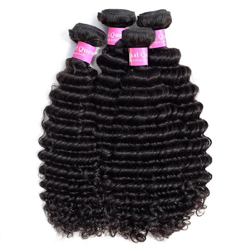 4 Bundles Deep Wave Human Virgin Hair Natural Black -OQHAIR