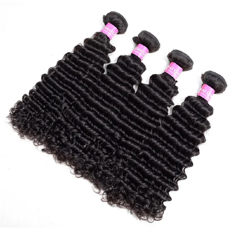 4 Bundles Deep Wave Human Virgin Hair Natural Black -OQHAIR