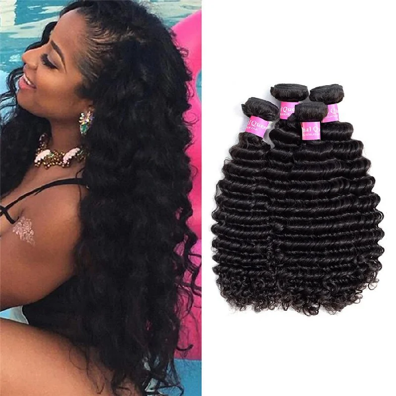 4 Bundles Deep Wave Human Virgin Hair Natural Black -OQHAIR