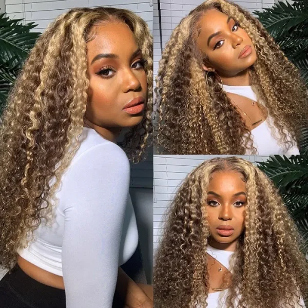 Balayage Highlights 13x4 4x4 Lace Front Wigs Ombre Highlight Curly Honey Blonde Colored Human Hair Wigs