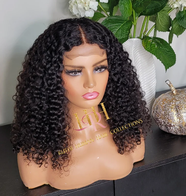 Humanhair lace closure wig kinkiy curly middle part