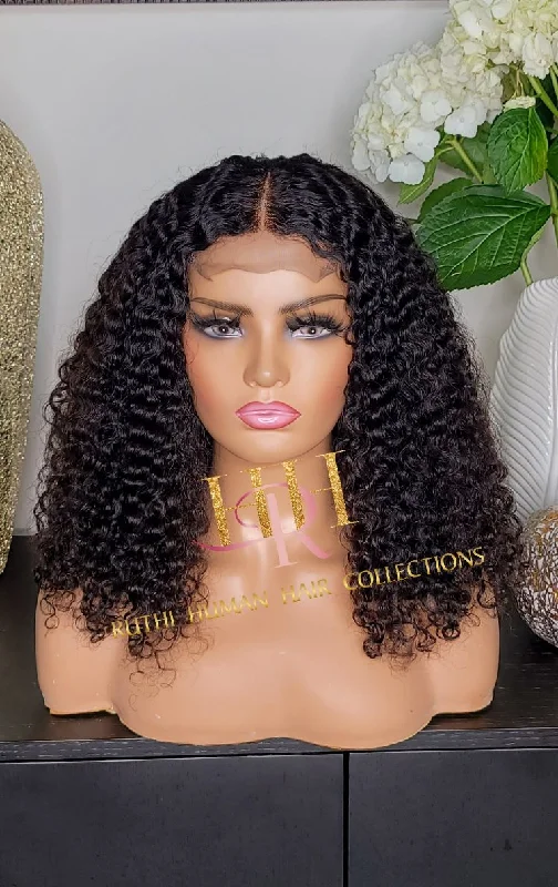 Humanhair lace closure wig kinkiy curly middle part