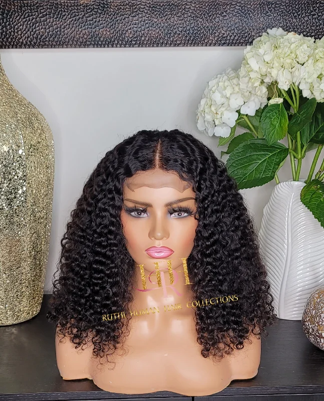 Humanhair lace closure wig kinkiy curly middle part