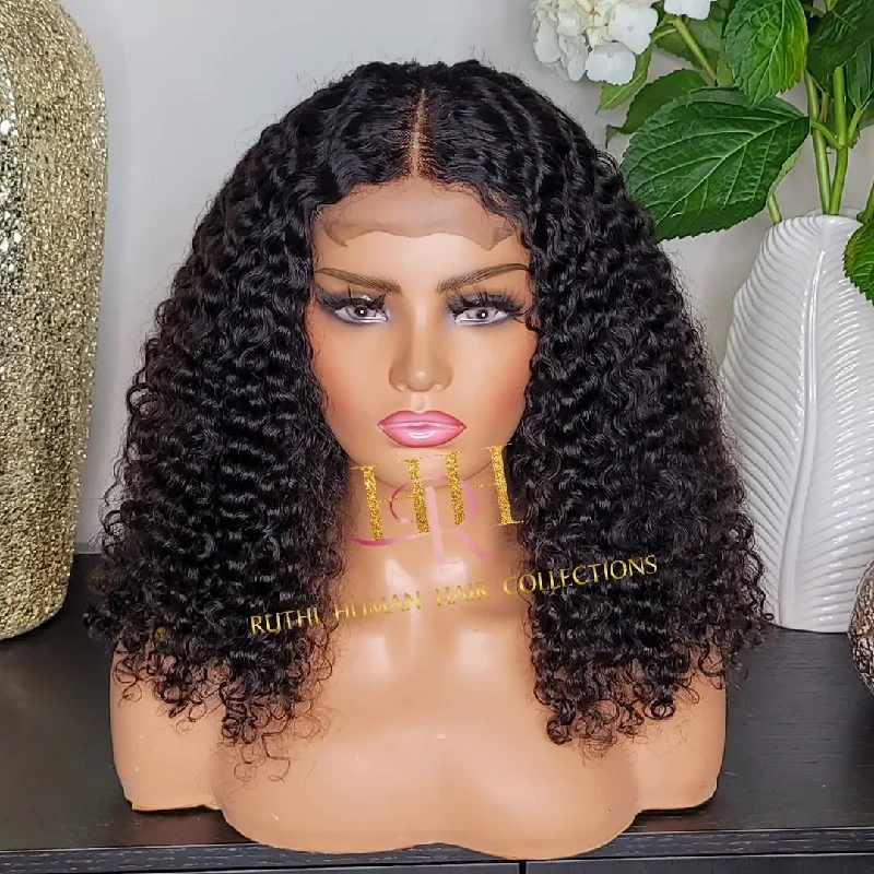 Humanhair lace closure wig kinkiy curly middle part