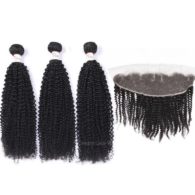 Kinky Curly Hair Bundles with Transparent Lace HD Lace 13x4 Lace Frontal