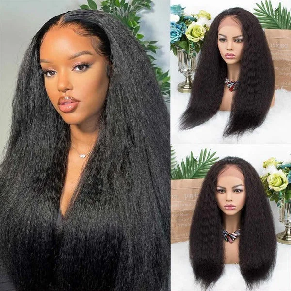 4x4 Lace Closure Wigs Preplucked Human Hair Kinky Straight Skin Melt Lace Wigs for Women