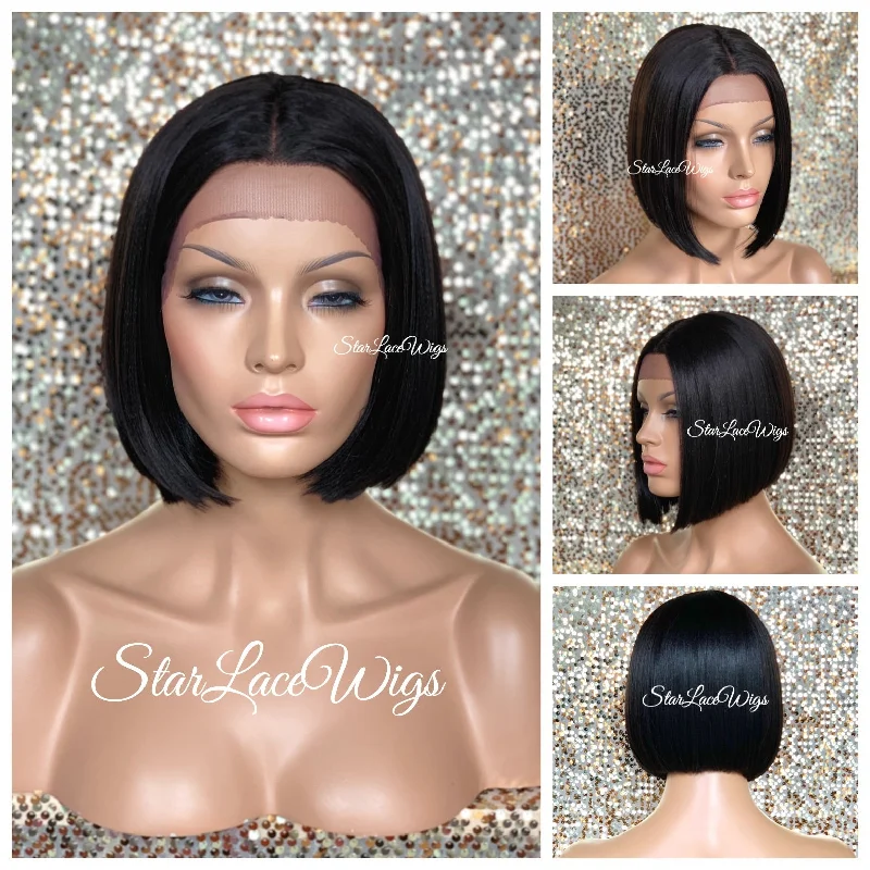 Lace Front Wig Bob Straight Black Brown Middle Part - Marie