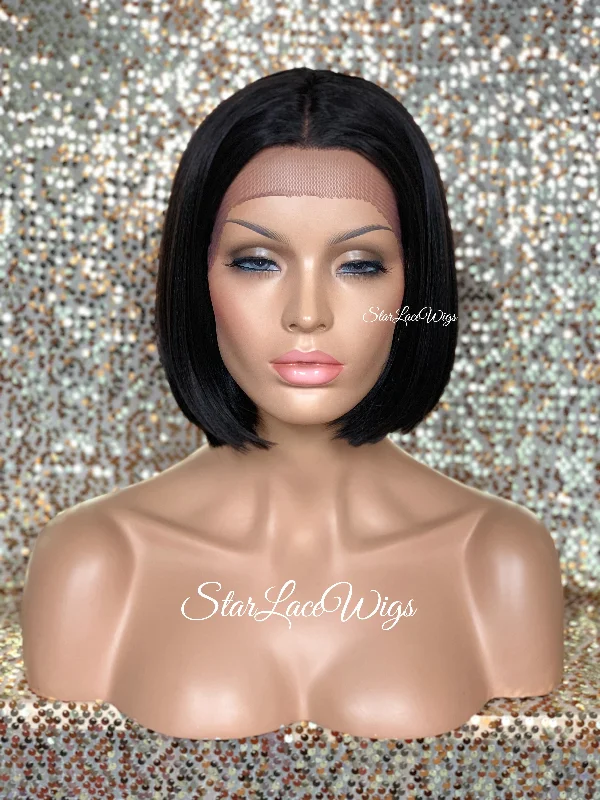 Lace Front Wig Bob Straight Black Brown Middle Part - Marie