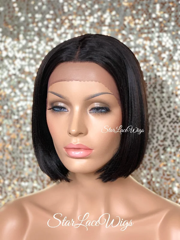 Lace Front Wig Bob Straight Black Brown Middle Part - Marie