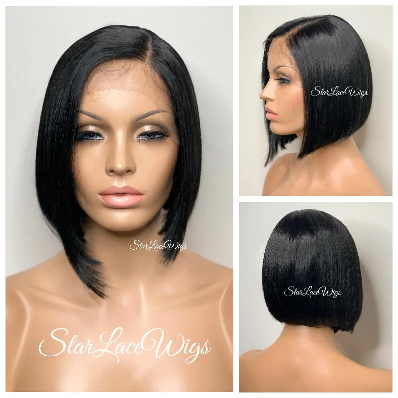 Lace Front Wig Bob Straight Black Brown Side Part - Ashlynn