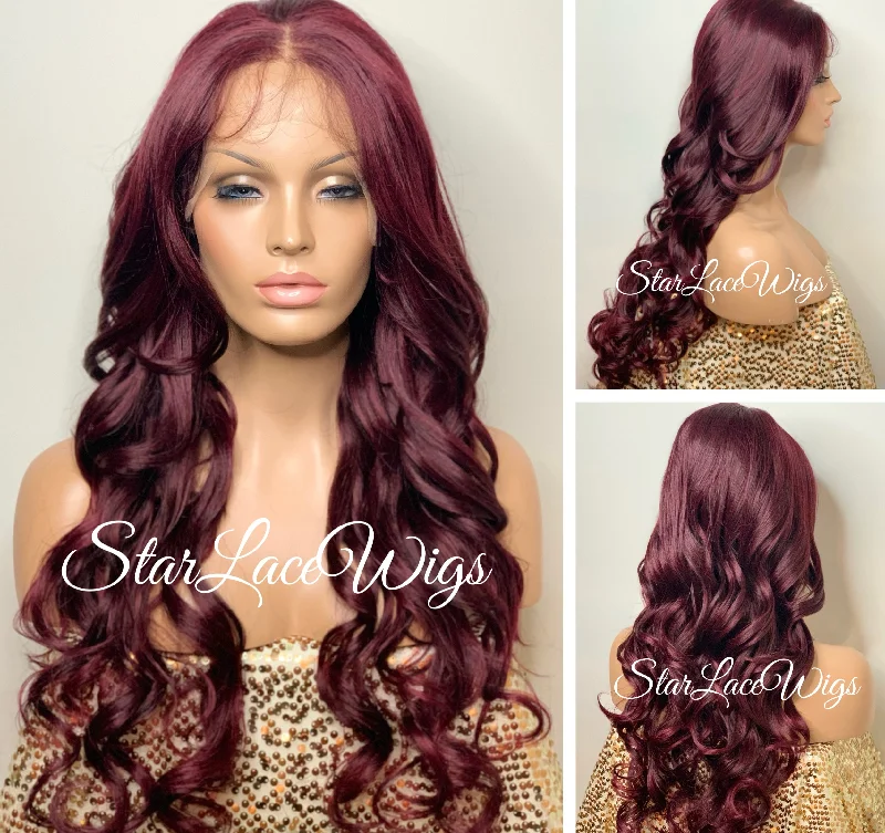 Long Burgundy Red Lace Front Wig (6x13) Free Part - Sharon